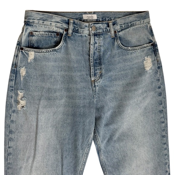 Nuuds Jeans Light Wash Distressed Denim Size 31 Straight Leg Button Fly - Picture 2 of 9